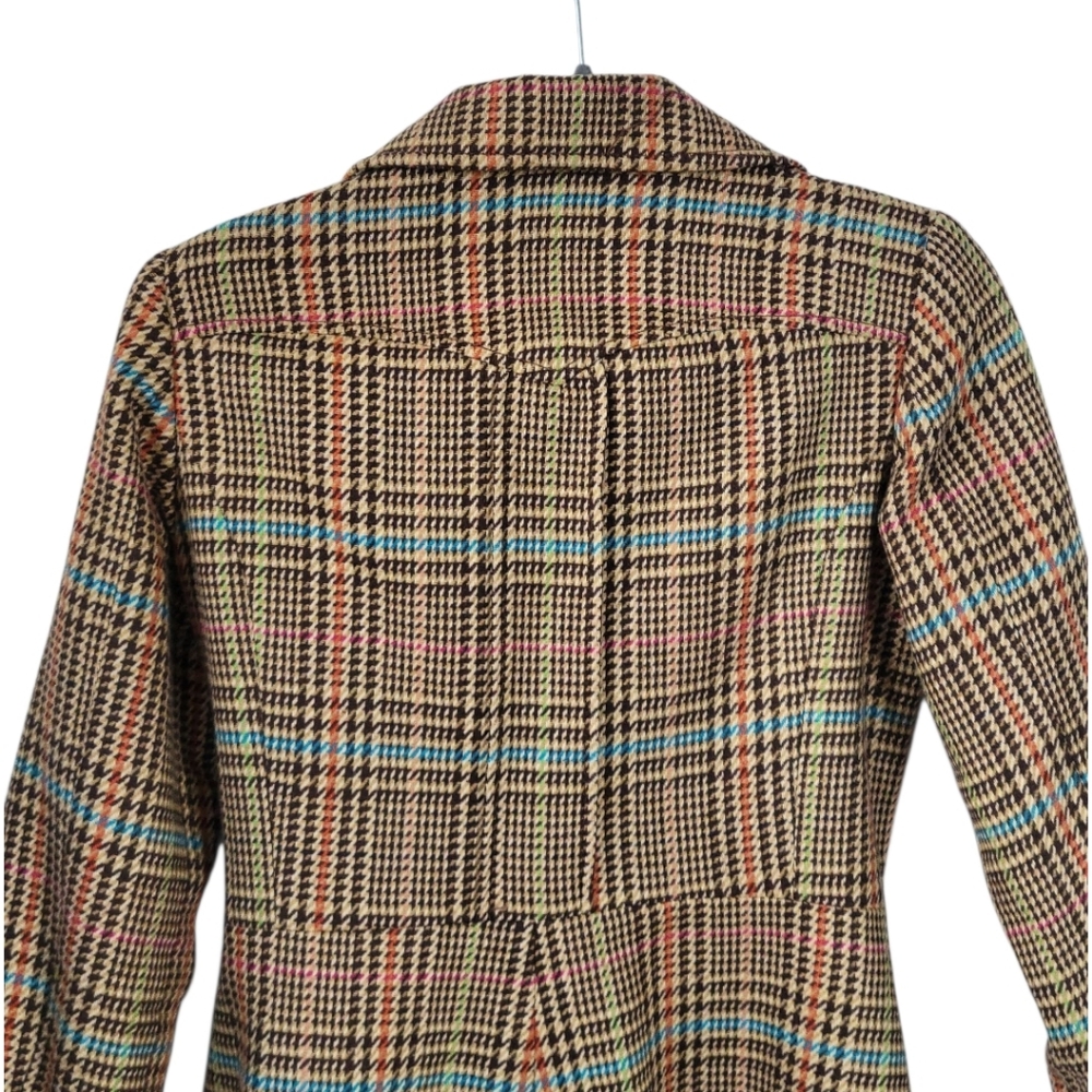 H&M Wool Blend Plaid Pea Coat S Retro 60s Mod Long Jacket Dark Academia - Picture 8 of 16